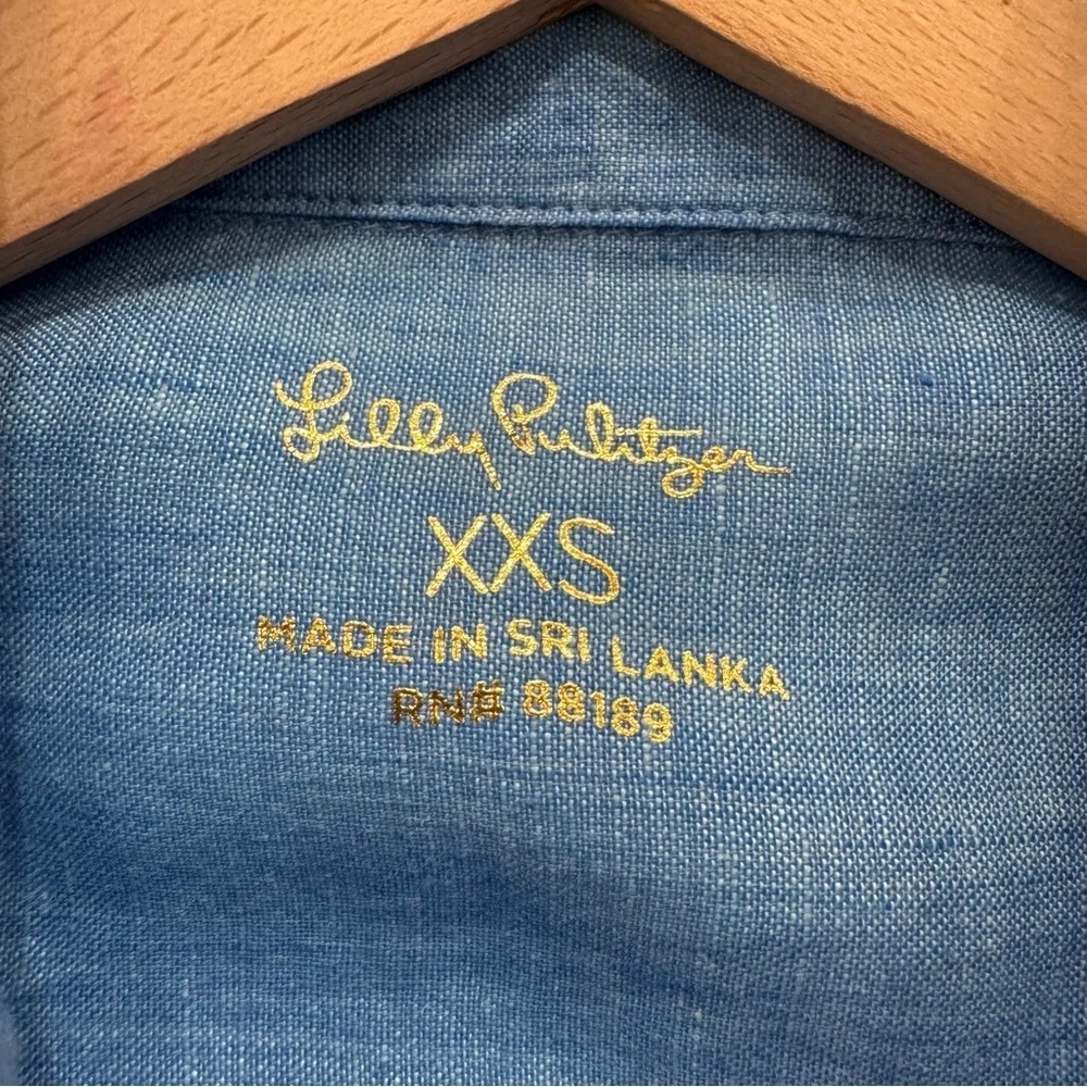 Lilly Pulitzer Blue Casual Button Down Shirt Linen Coastal Beach Resort XXS - Picture 4 of 5